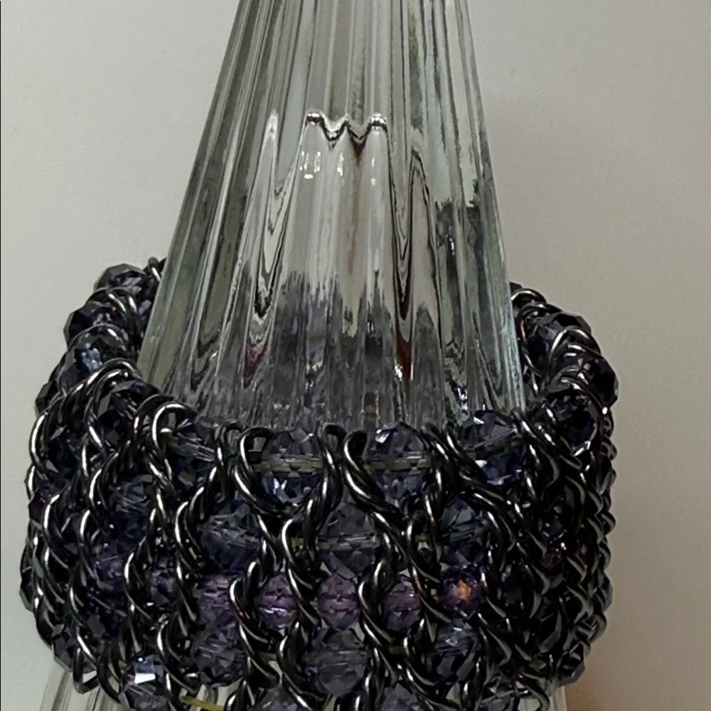 Striking Chunky Purple Black Chain multilayer woven gun metal stretch bracelet